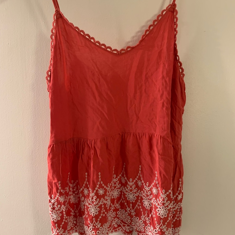 Maurices Pink/Coral/Red Camisole w/ Embroidered Detailing
